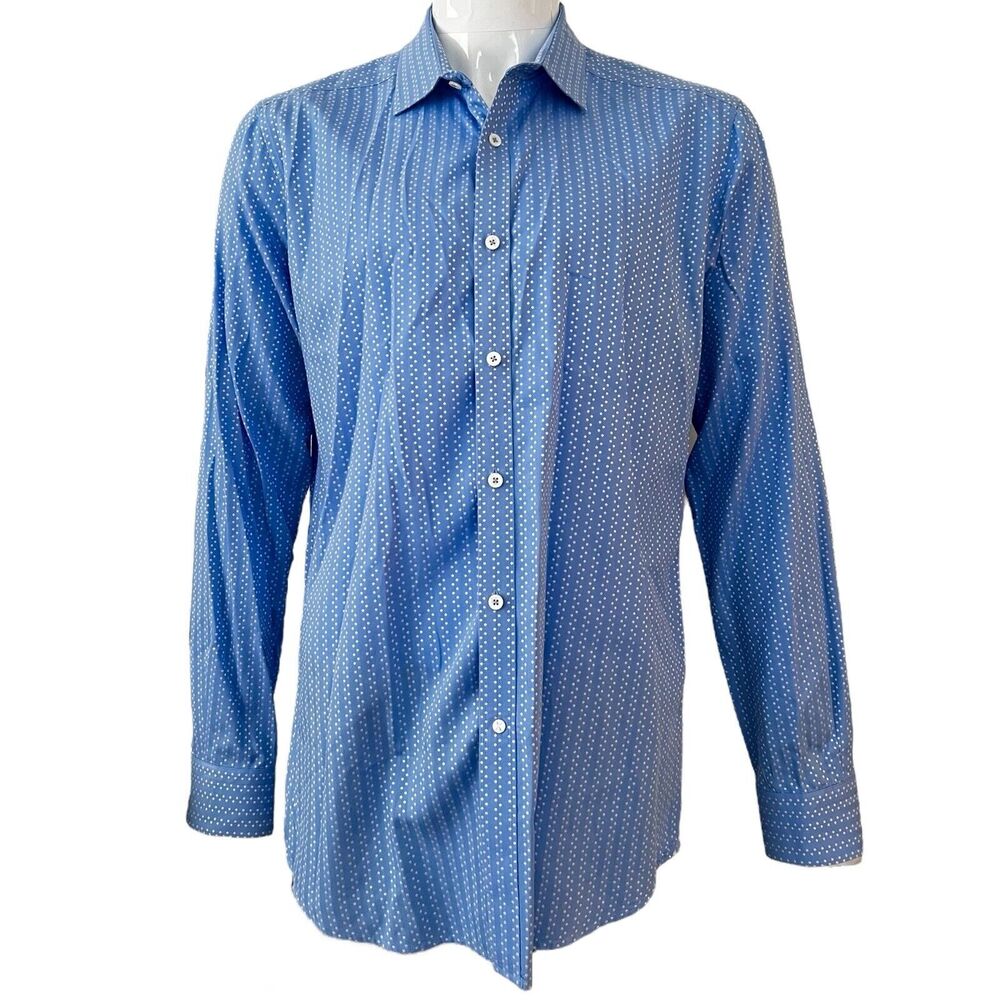 Robert Graham X Collection Shirt Men Size XL Blue‎ White Dots Long Sleeve